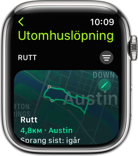 En Apple Watch som visar en tillgänglig rutt att tävla.