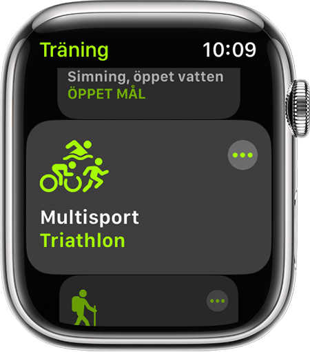 Multisport-träningsalternativet i appen Träning på Apple Watch.