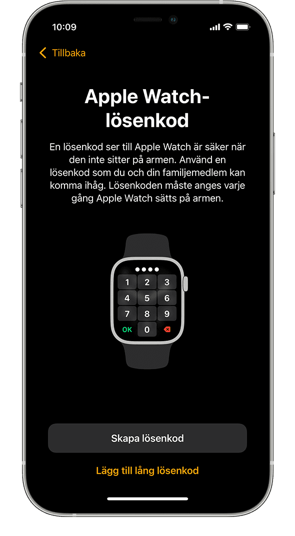 iPhone som visar inställningsskärmen för lösenkod på Apple Watch