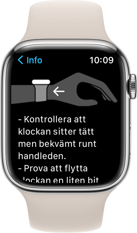En skärmbild av Apple Watch Series 7 visar hur du bär din klocka för att få bästa resultat