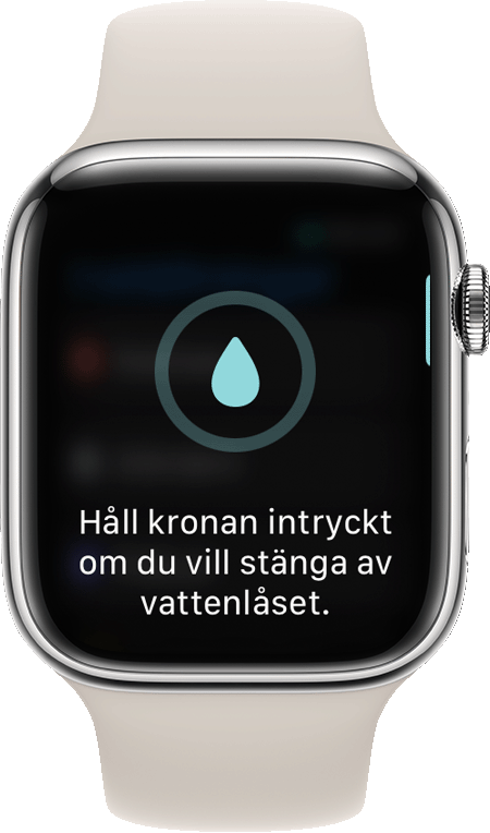 Uppmaning att stänga av undervattenslåset på Apple Watch-skärmen