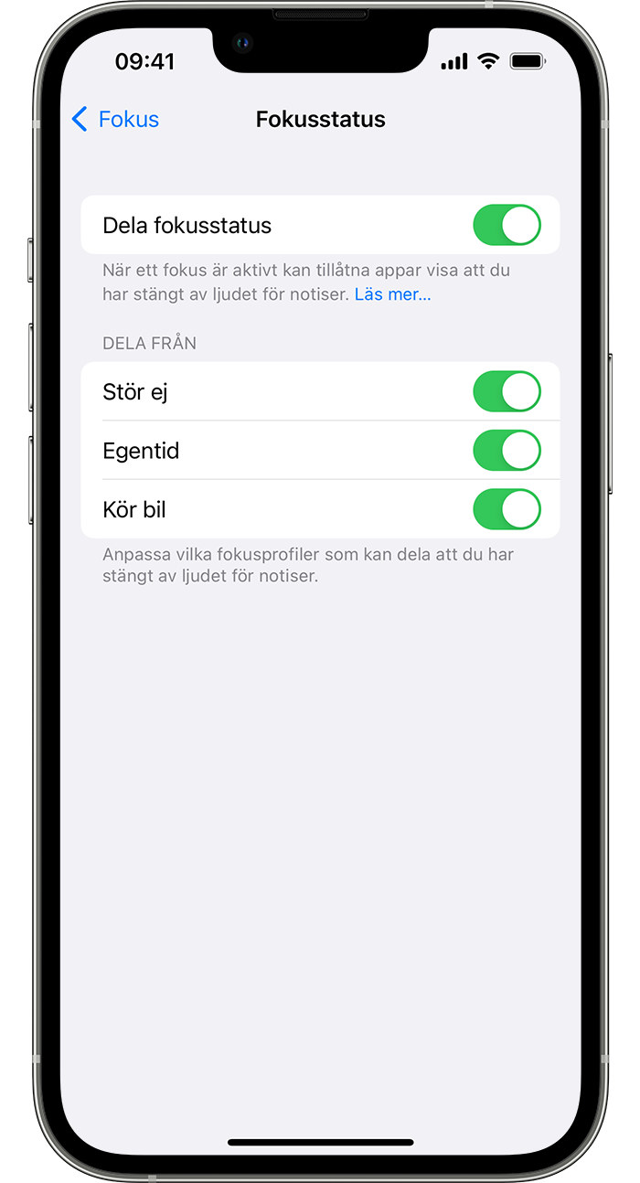 En iPhone som visar hur du slår på Fokusstatus