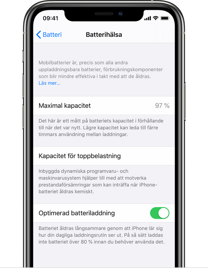 Om optimerad batteriladdning på din iPhone - Apple-support (SE)