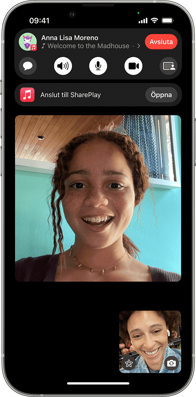 iPhone som visar Anslut till SharePlay i ett FaceTime-samtal