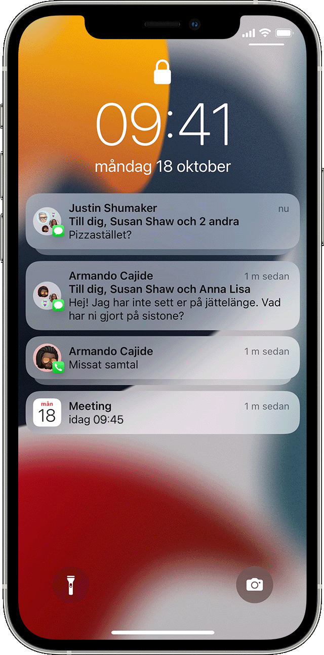 iPhone som visar hur notiser öppnas på låsskärmen