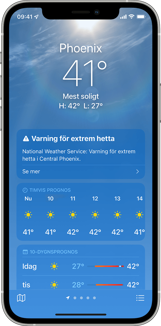 iPhone-skärm som visar vädret