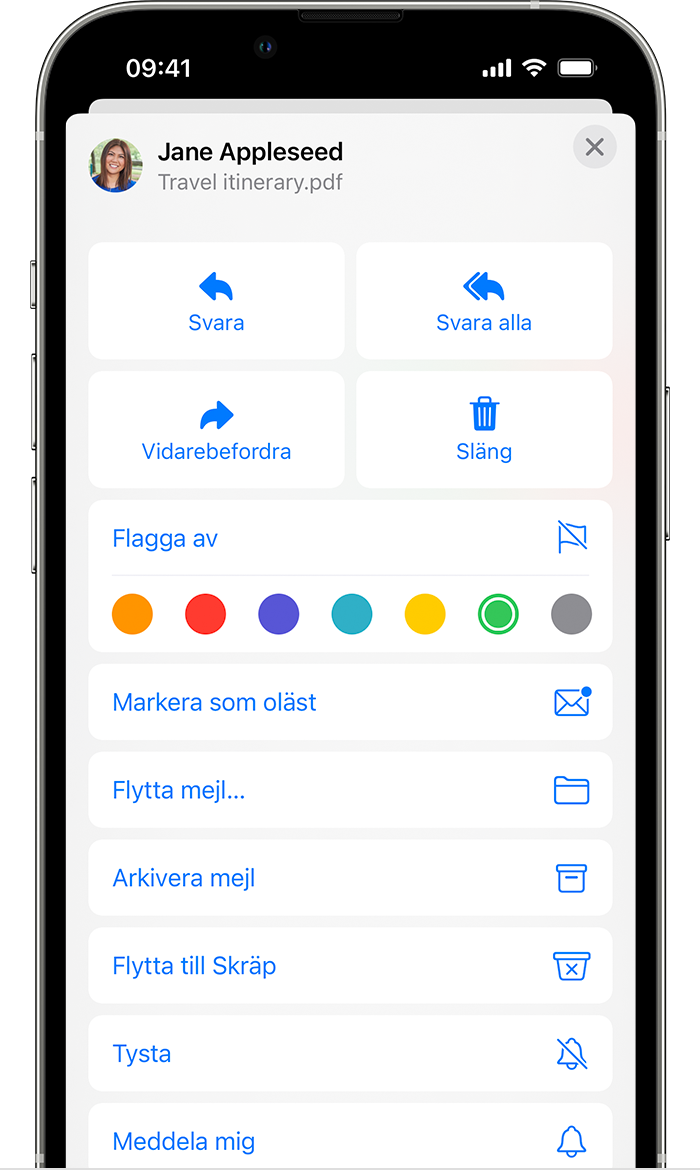 Välja en flaggfärg för att markera e-postmeddelanden i Mail i iOS 15