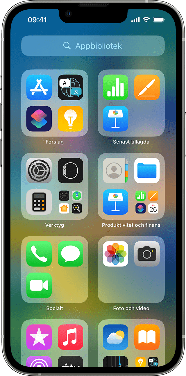 iPhone som visar skärmen för appbiblioteket.