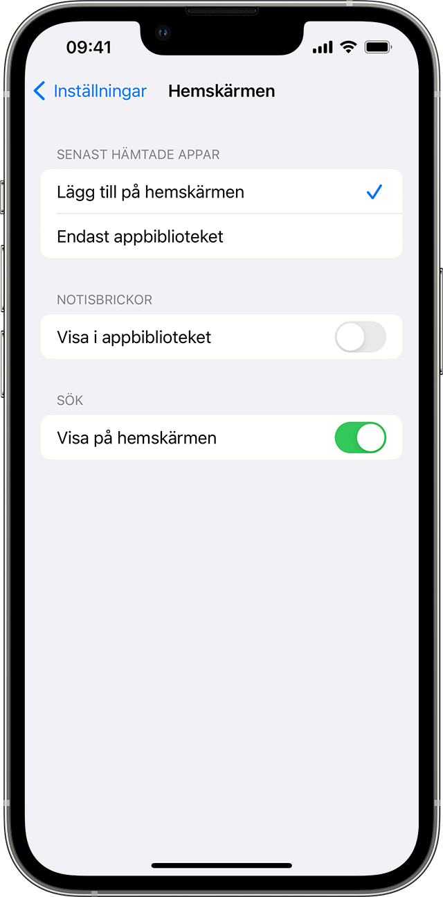 iPhone-skärm som visar hur du ändrar till vilken plats appar hämtas