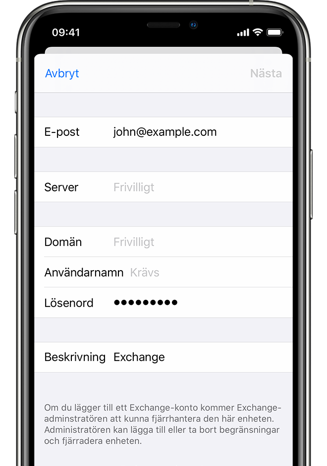 Konfigurera Exchange ActiveSync på din iPhone eller iPad - Apple-support  (SE)