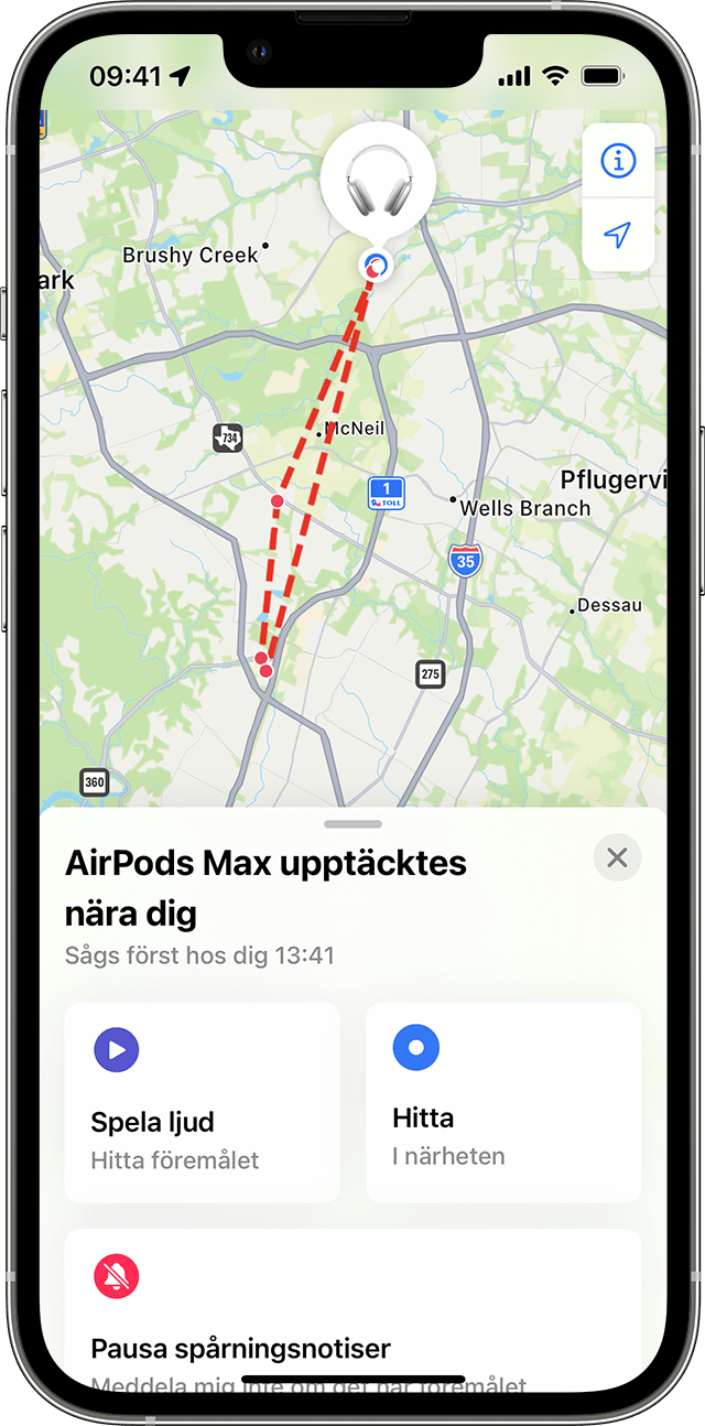 Ett okänt objekt som visas på kartan i appen Hitta på iPhone