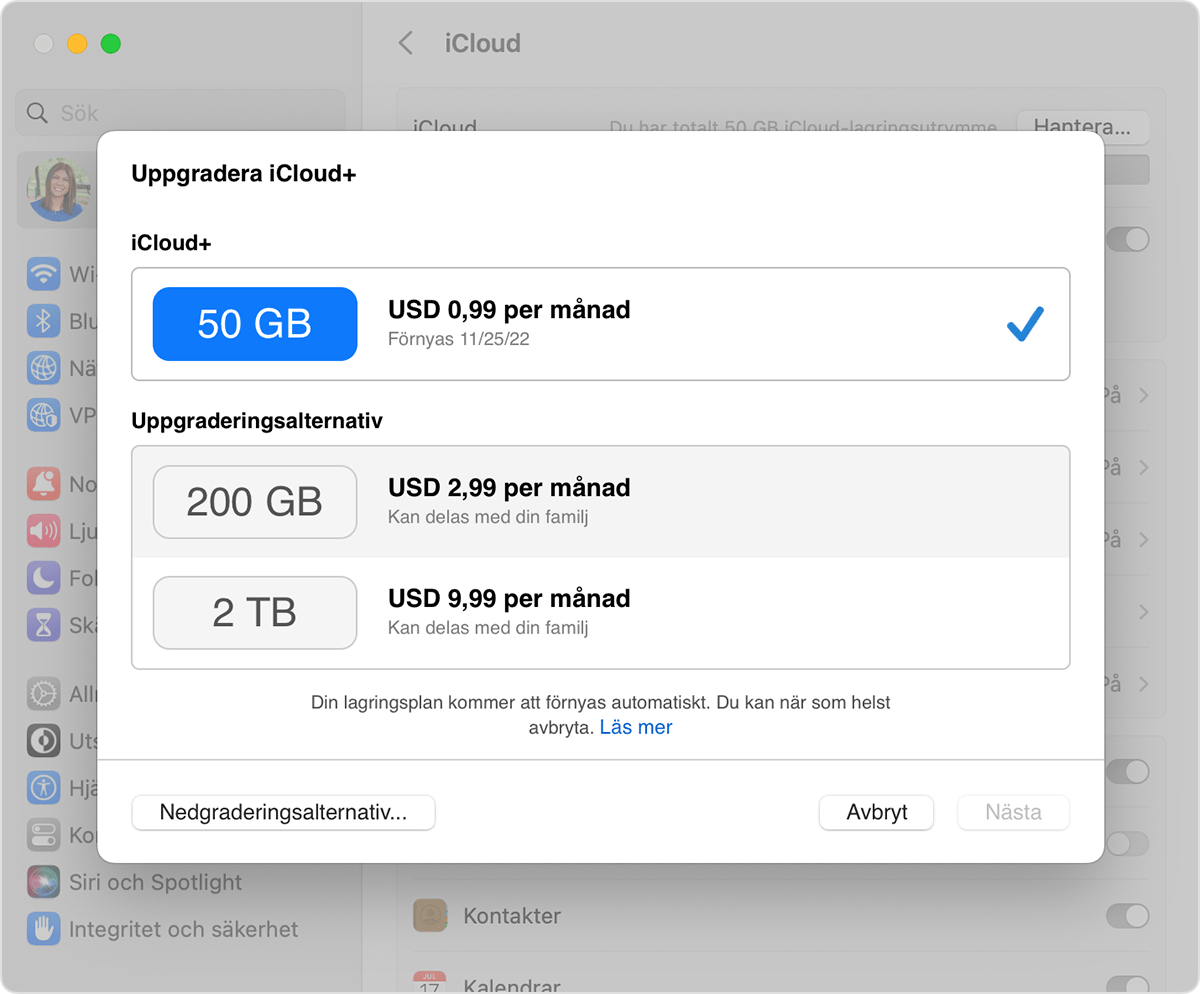Nedgradera eller säga upp din iCloud-plan - Apple-support (SE)
