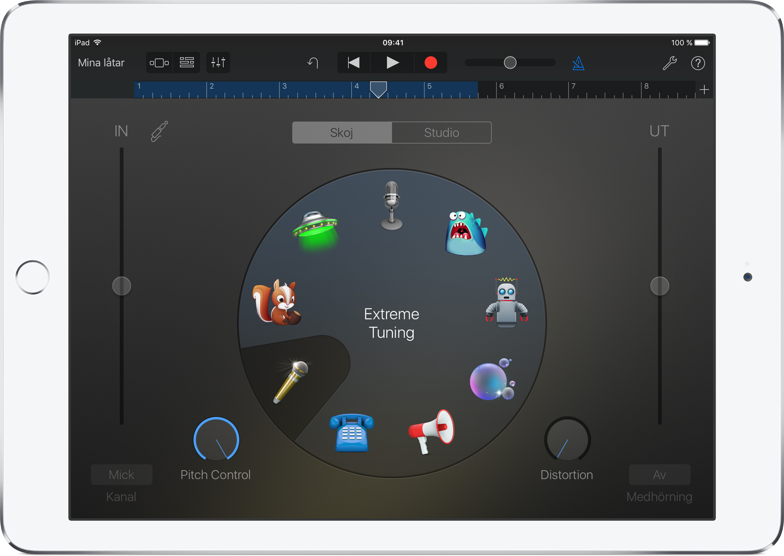 Använda Extreme Tuning (extreminställning) i GarageBand för iOS Apple