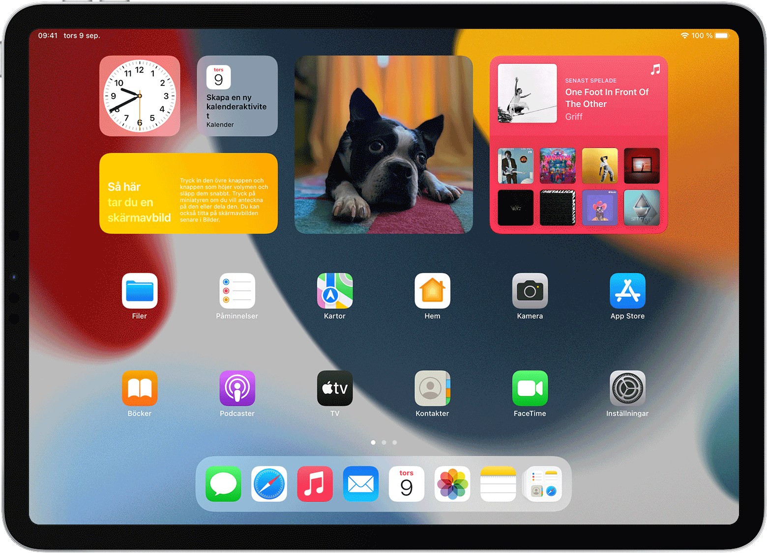 iPad-skärm med widgetar som rullar i en widget-trave