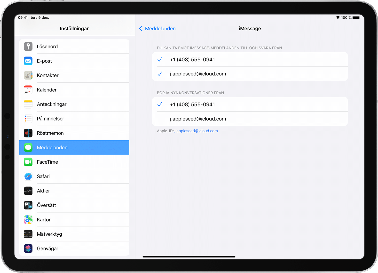 iPad som visar hur du slår på eller av ditt telefonnummer