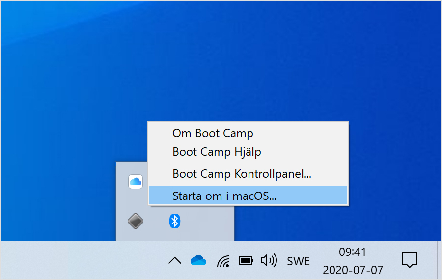 Boot Camp-menyn i Windows 10