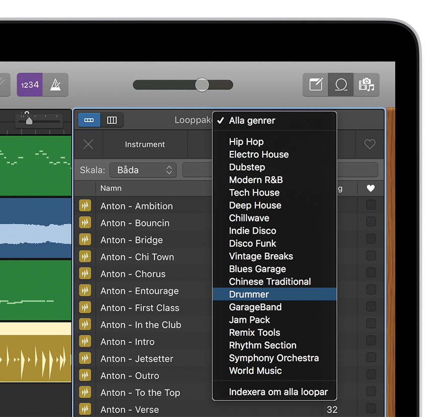 Använda Drummer-loopar i GarageBand för Mac - Apple-support (SE)