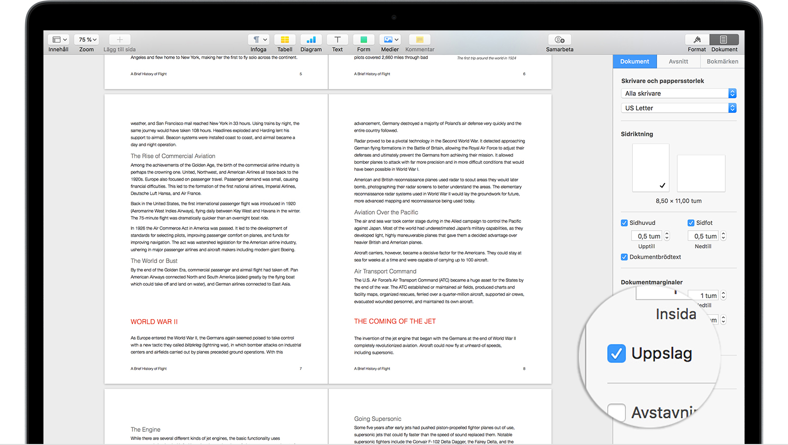 Ställa in dokument i Pages Applesupport