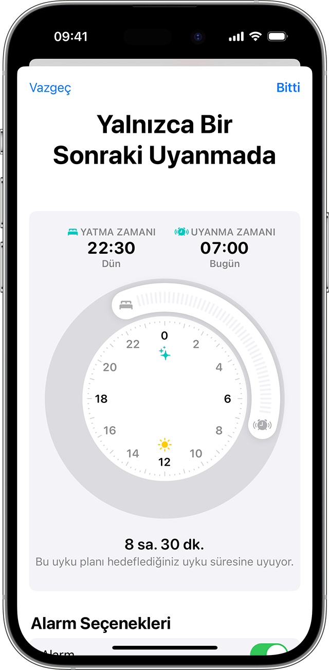 Yalnızca Bir Sonraki Uyanmada ayarını düzenleme seçeneklerini gösteren bir iPhone ekranı