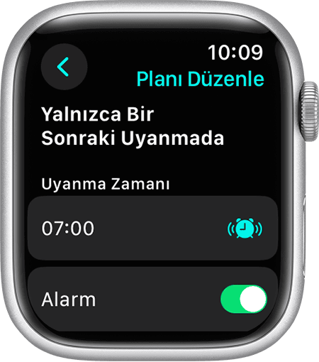 Yalnızca Bir Sonraki Uyanmada ayarını düzenleme seçeneklerini gösteren bir Apple Watch ekranı