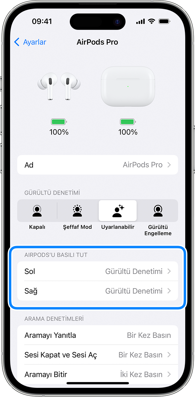 AirPods'unuzun ve AirPods Pro'nuzun ayarlarını değiştirme - Apple Destek  (TR)