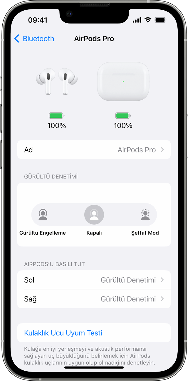 iPhone'da AirPods ayarları 