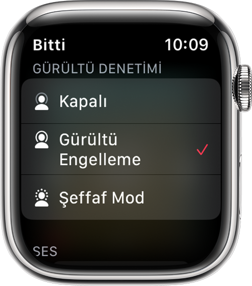 Apple Watch'ta Gürültü Engelleme modu ve Şeffaf mod