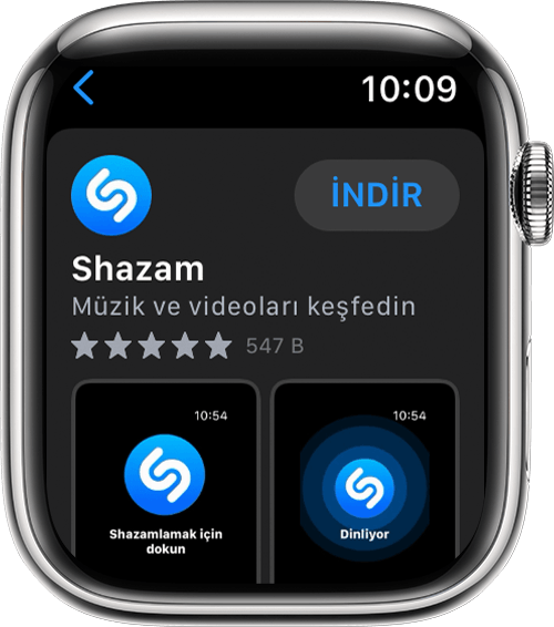 Bir uygulamanın nasıl indirileceğini gösteren Apple Watch ekranı