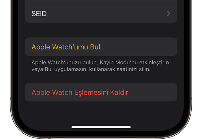 Apple Watch uygulamasında Apple Watch'unuz ile iPhone'unuz arasındaki eşlemeyi kaldırma