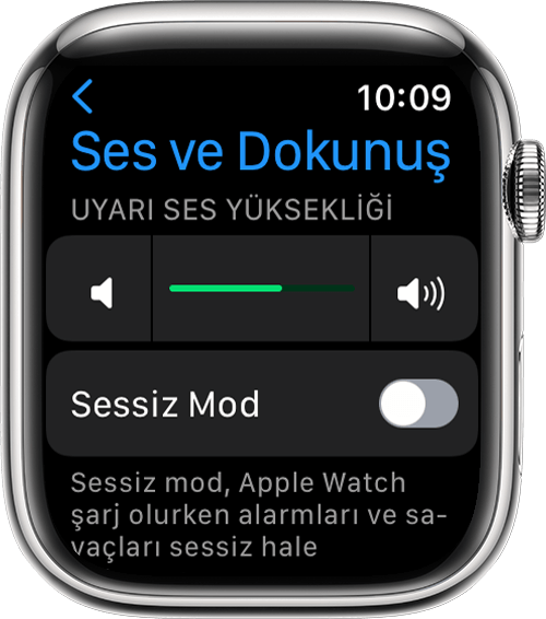 Ayarlar'da Ses ve Dokunuş ekranını gösteren Apple Watch