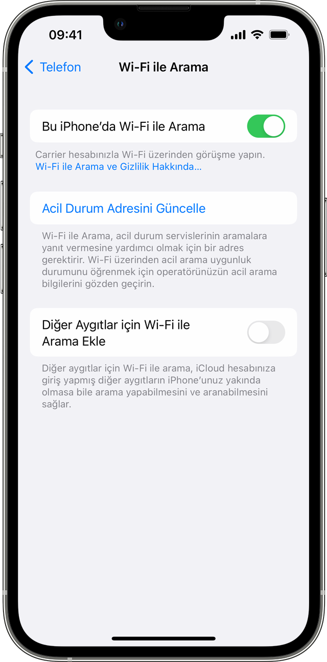 Wi-Fi ile Arama'yı kullanarak arama yapma - Apple Destek (TR)