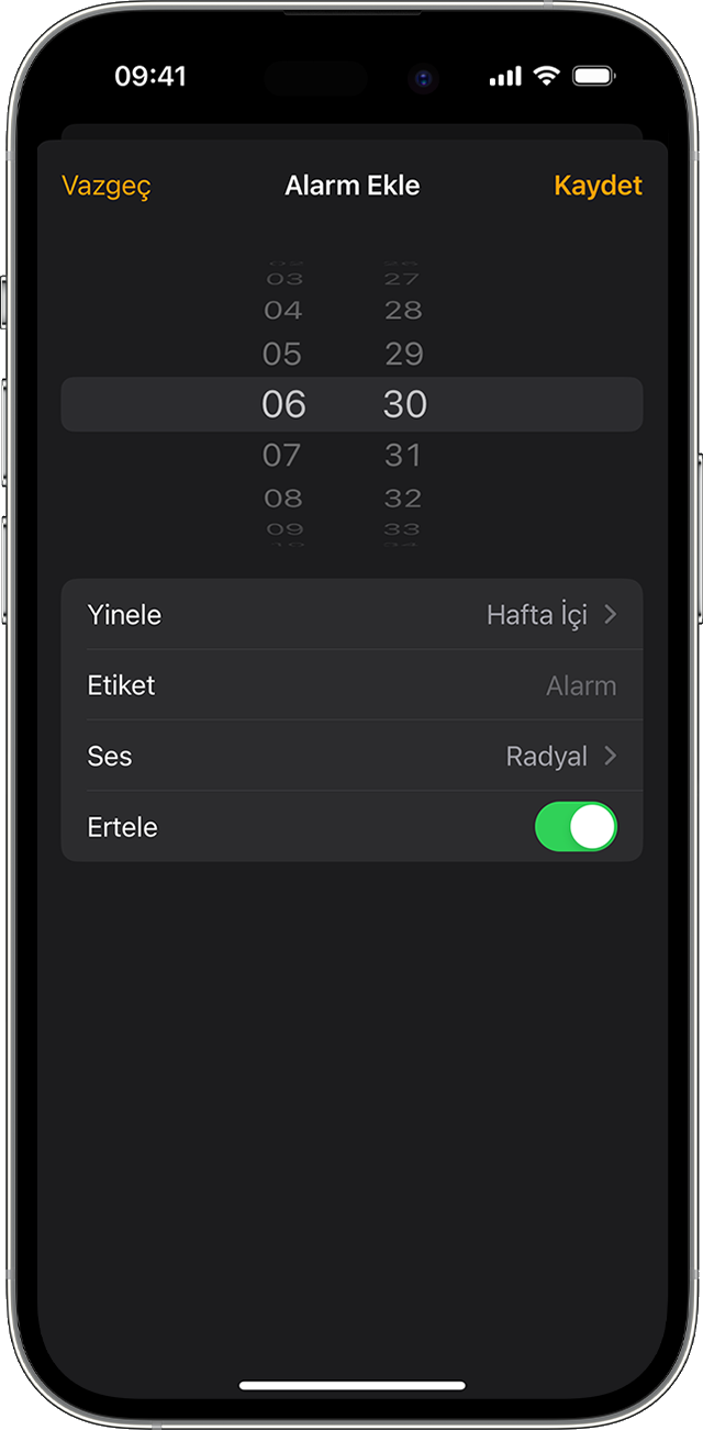 iPhone'unuzda alarm kurma ve alarmları değiştirme - Apple Destek (TR)