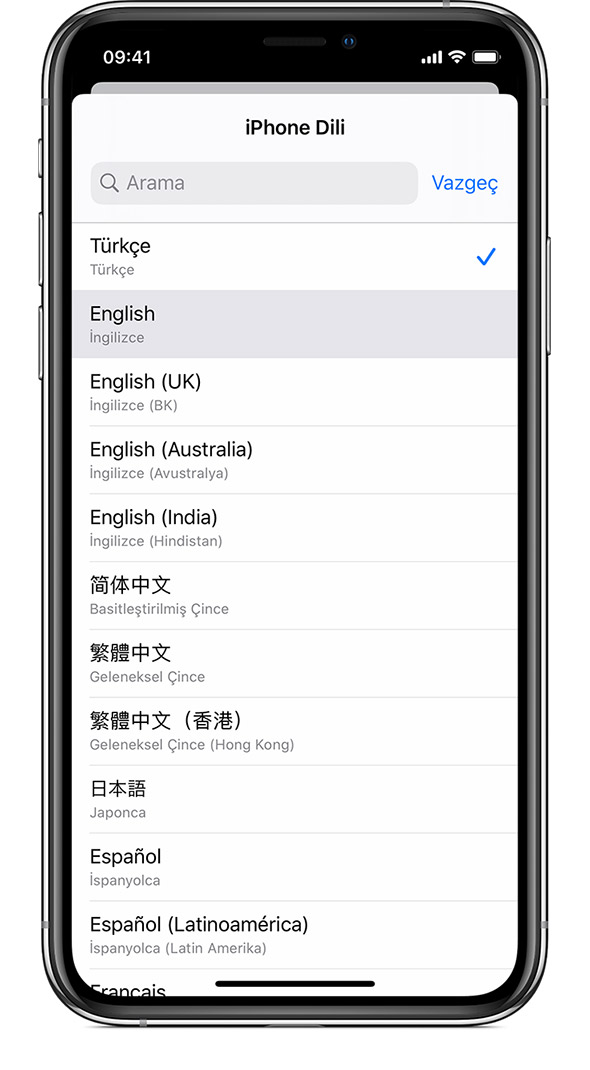 iPhone, iPad veya iPod touch'ınızda dili değiştirme - Apple Destek