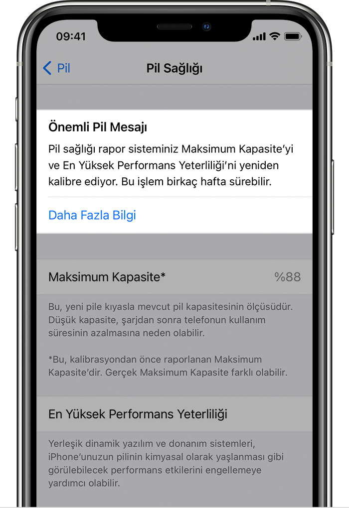iOS 14.5'te pil sağlığı rapor sisteminin yeniden kalibre edilmesi hakkında  - Apple Destek (TR)