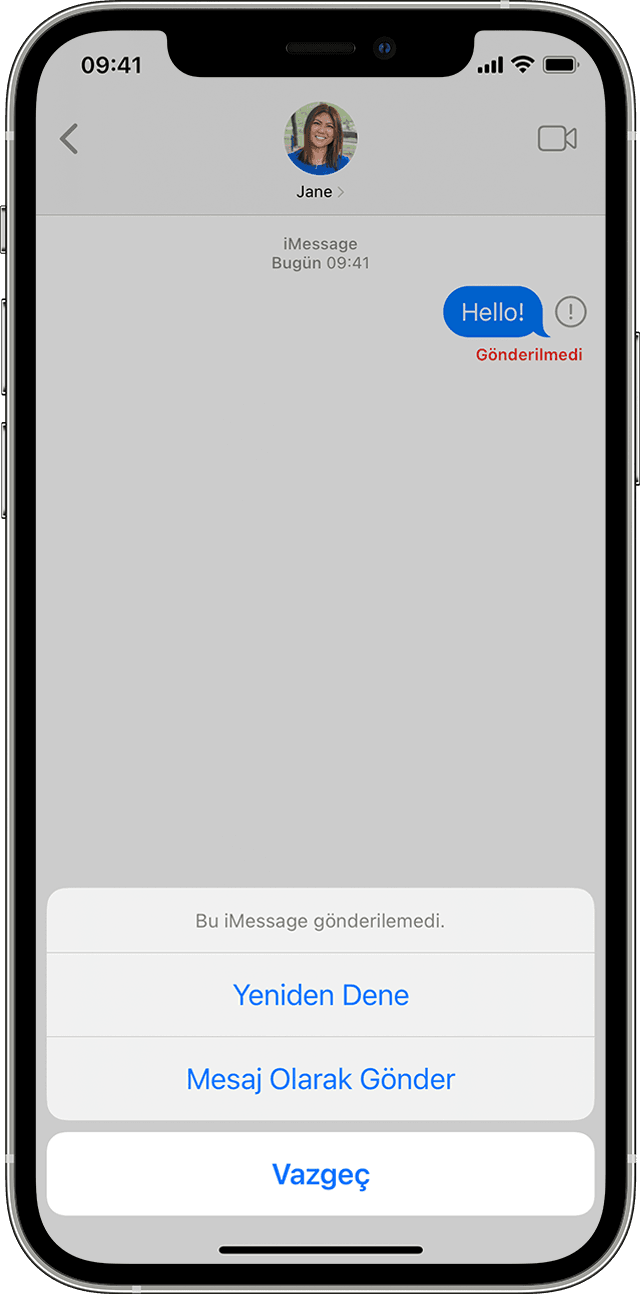 Mesajlar'da gönderilmemiş bir mesajı gösteren iPhone