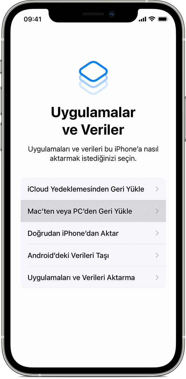 Önceki iOS aygıtınızda bulunan verileri yeni iPhone, iPad veya iPod  touch'ınıza aktarmak için Finder ya da iTunes'u kullanma - Apple Destek (TR)