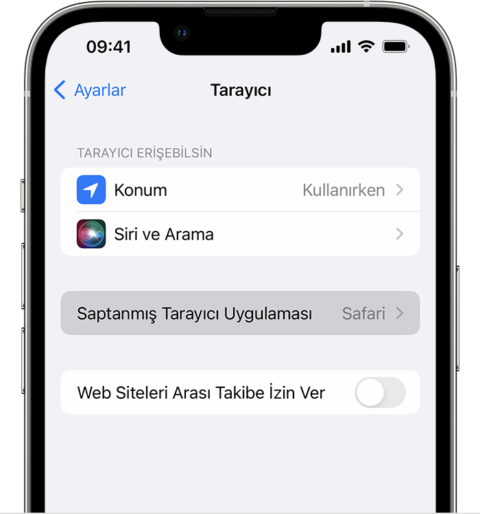 Saptanmış Tarayıcı Uygulaması'nı gösteren iPhone
