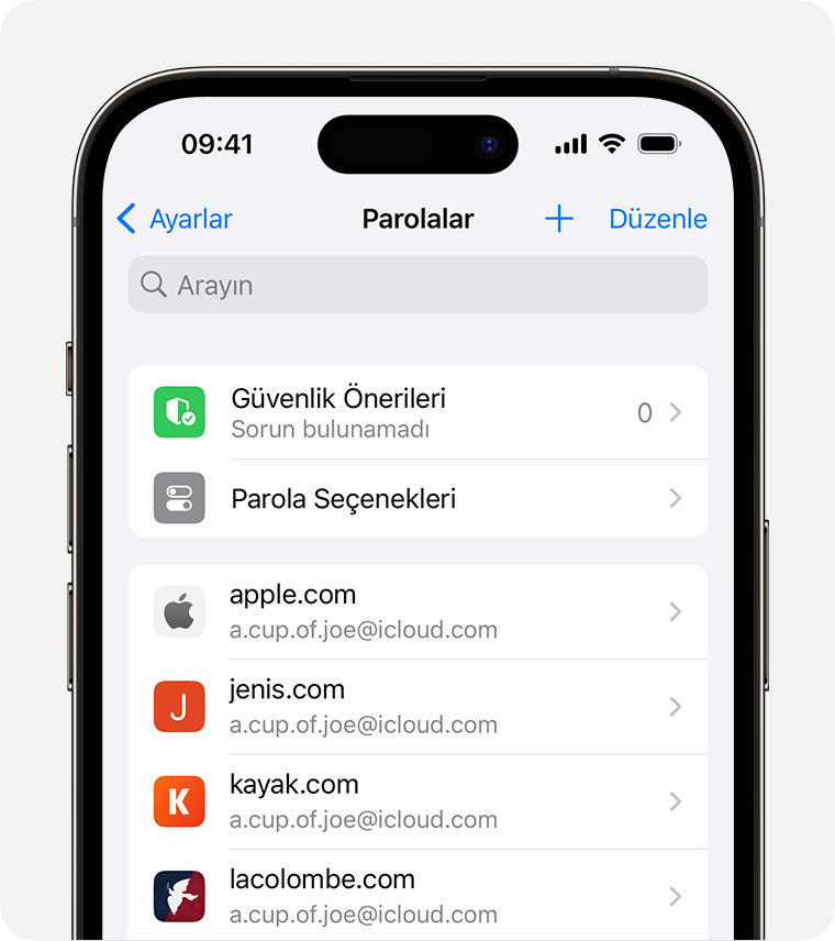 Kayıtlı parola ve geçiş anahtarlarını iPhone'unuzda bulma - Apple Destek  (TR)