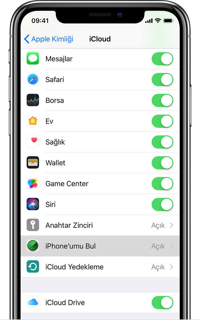 iPhone'umu, iPad'imi, iPod touch'ımı, Apple Watch'umu, AirPods'umu Bul'u ayarlama