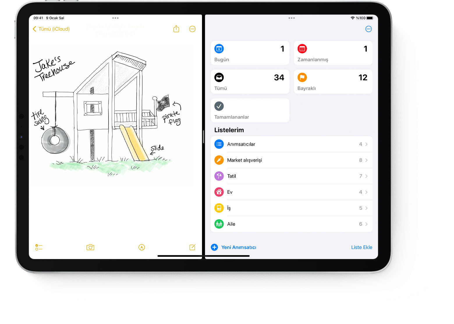 İki uygulamayı Split View'da gösteren iPad ekranı