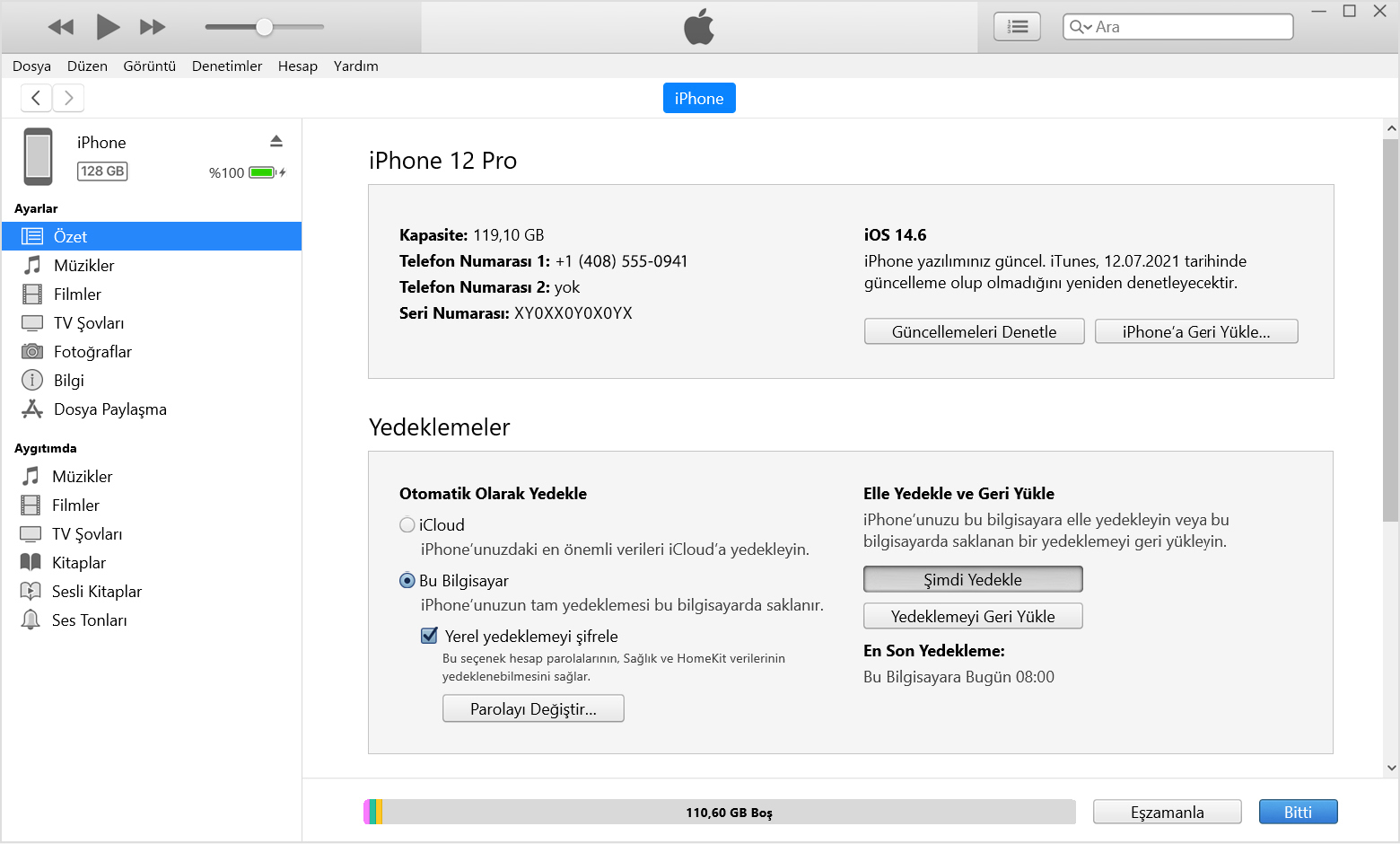 iPhone, iPad veya iPod touch'ınızı PC'nizdeki iTunes ile yedekleme - Apple  Destek (TR)