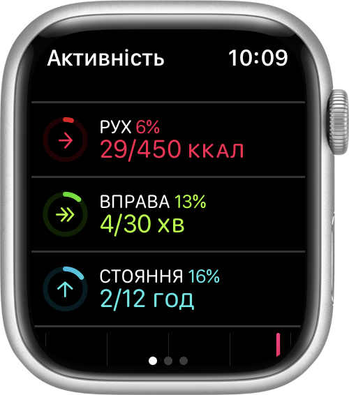 Циферблат Apple Watch, на якому показано прогрес кільця активності