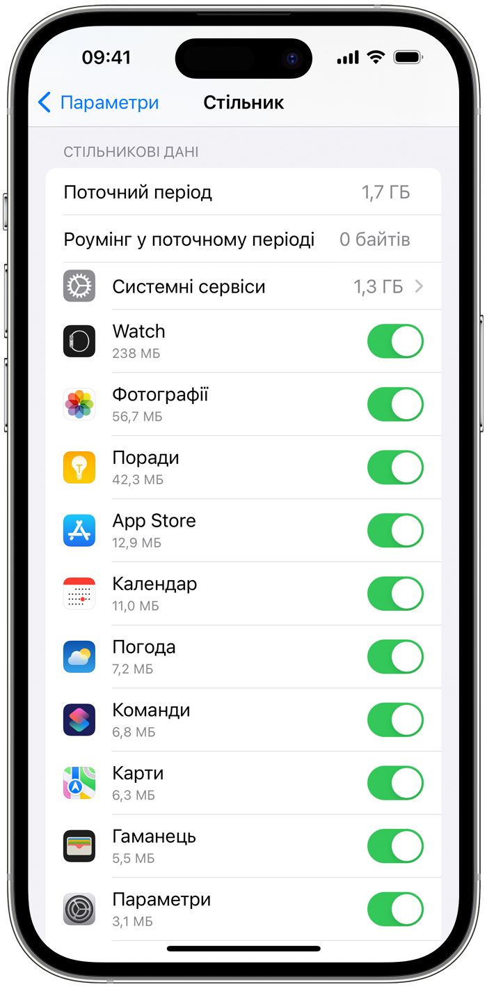 Екран налаштування стільникового зв’язку на iPhone
