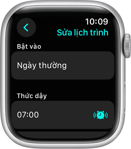 Màn hình Apple Watch hiển thị các tùy chọn để sửa lịch trình ngủ đầy đủ