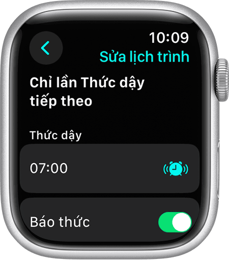 Màn hình Apple Watch hiển thị các tùy chọn để sửa Chỉ lần thức dậy tiếp theo