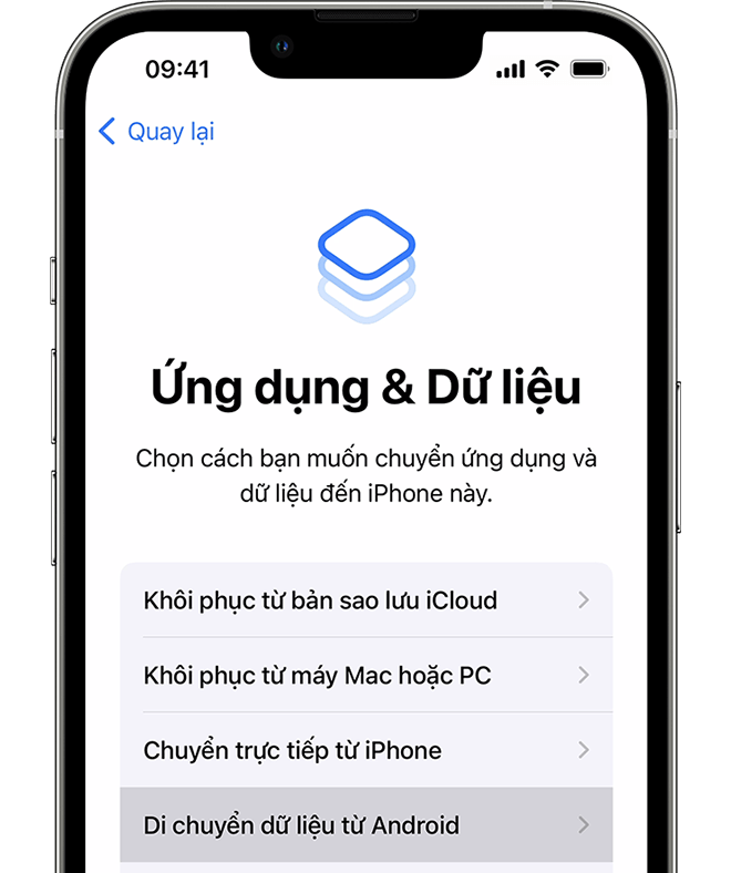 Màn hình Ứng dụng & dữ liệu trên iPhone
