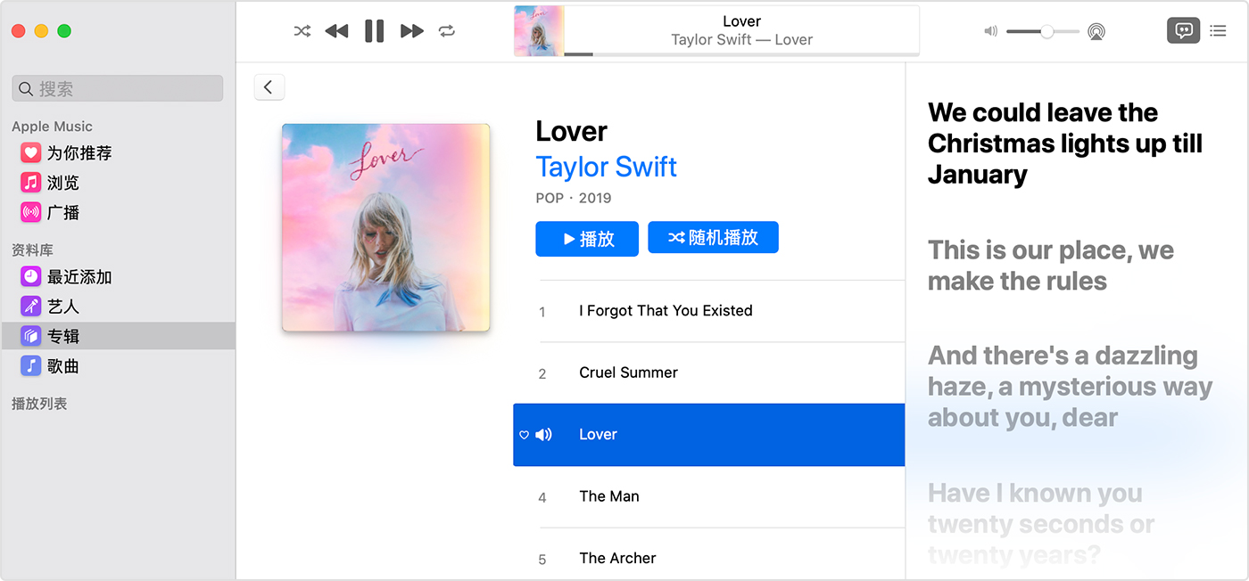 查看apple Music 提供的歌词 Apple 支持