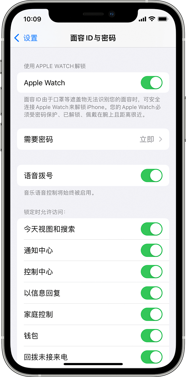 iOS 截屏显示了“面容 ID 与密码”设置选项。