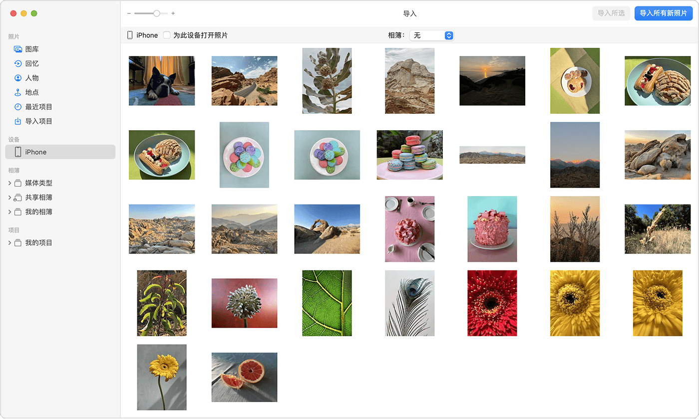 Mac 屏幕上显示了可以导入的照片