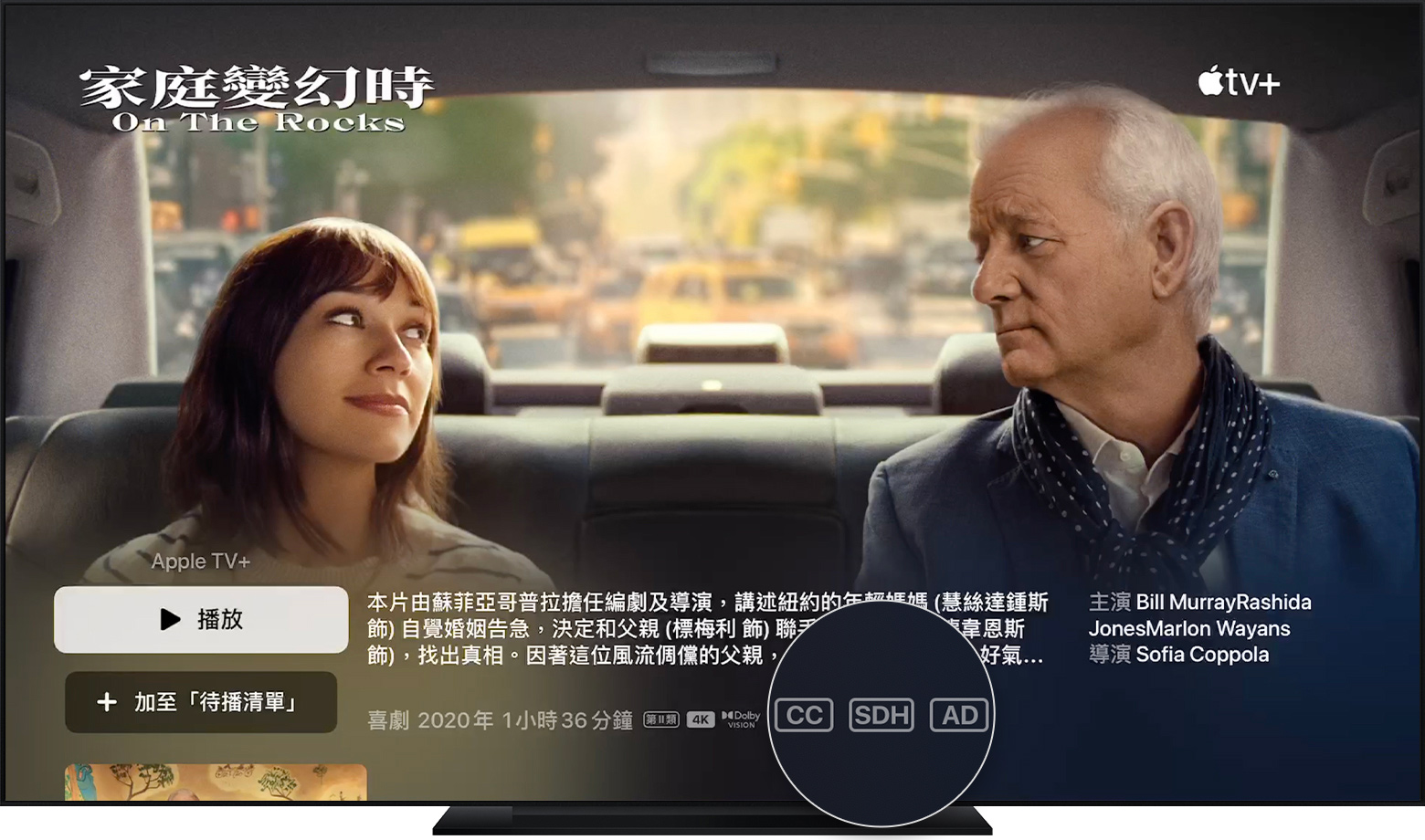 Apple TV 上的 Apple TV app 輔助使用功能